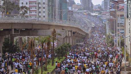 Supporters of Ethiopia Prime Minister attend a rally on Meskel Square in Addis Ababa on June 23, 2018. 