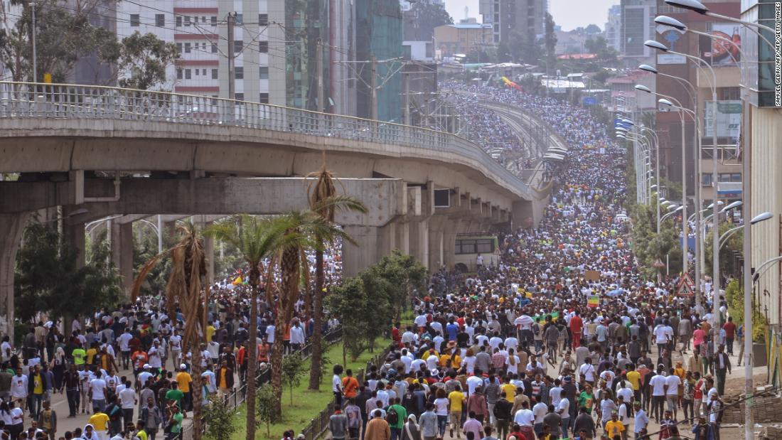 Supporters of Ethiopia Prime Minister attend a rally on Meskel Square in Addis Ababa on June 23, 2018.  