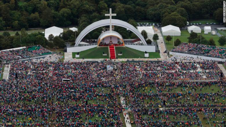 An aerial view of the crowd at Phoenix Park in Dublin as Pope Francis attends the closing Mass at the World Meeting of Families, as part of his visit to Ireland.