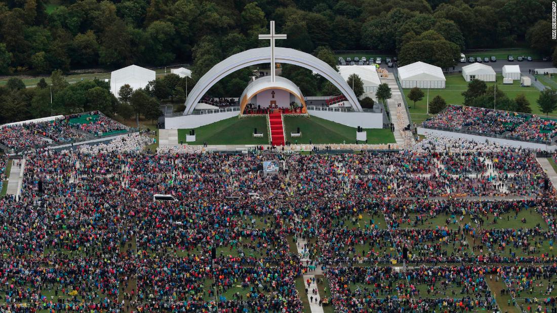 An aerial view of the crowd at Phoenix Park in Dublin as Pope Francis celebrates the closing Mass at the World Meeting of Families on Sunday.