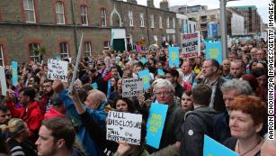 The Stand4Truth rally gathers outside a former Magdalene Laundry in Dublin as part of demonstrations against clerical abuse.