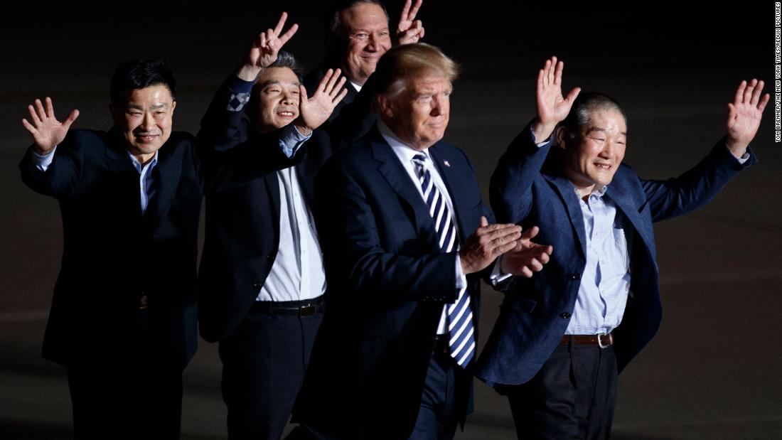 Three Americans&lt;a href=&quot;https://www.cnn.com/2018/05/10/politics/trump-north-korea-freed-americans/index.html&quot; target=&quot;_blank&quot;&gt; released by North Korea&lt;/a&gt; are welcomed at Andrews Air Force Base in Maryland by Trump and Secretary of State Mike Pompeo in May 2018. Kim Dong Chul, Kim Hak-song and Kim Sang Duk, also known as Tony Kim, were freed while &lt;a href=&quot;https://www.cnn.com/2018/05/09/politics/mike-pompeo-north-korea-prisoners-tick-tock/index.html&quot; target=&quot;_blank&quot;&gt;Pompeo was visiting North Korea&lt;/a&gt; to discuss Trump&#39;s upcoming summit with North Korean leader Kim Jong Un.