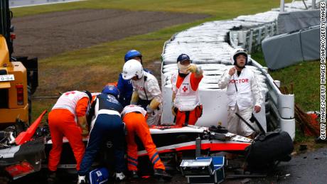 Jules Bianchi receives urgent medical treatment after crashing during the Japanese Grand Prix.