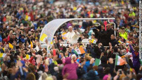 Pope Francis arrives at Mass in Dublin's Phoenix Park on Sunday.