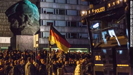 Neo-Nazis and leftist protesters take to the streets of Chemnitz on Monday after a man's stabbing.