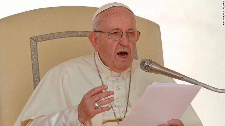 Pope Francis gives his speech during his weekly general audience, at the Vatican, Wednesday, Aug. 29, 2018. (AP Photo/Andrew Medichini)