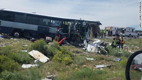 The front of the Greyhound bus was severely damaged during the crash.