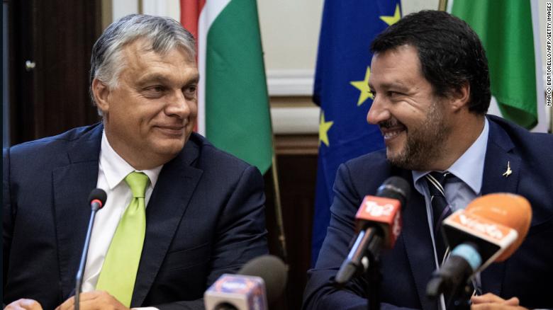 Hungarian Prime Minister Viktor Orban, left, and Italian Deputy Prime Minister Matteo Salvini at a press conference in Milan on Tuesday.