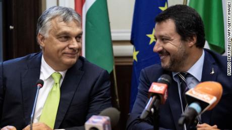 Hungarian Prime Minister Viktor Orban, left, and Italian Deputy Prime Minister Matteo Salvini at a press conference in Milan on Tuesday.