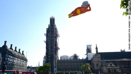 The inflated blimp of London's mayor in a yellow bikini is a protest for free speech, an organizer says.