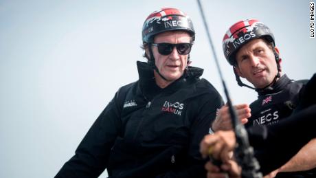 Jim Ratcliffe (left) sails with Ben Ainslie (right) during Cowes Week.