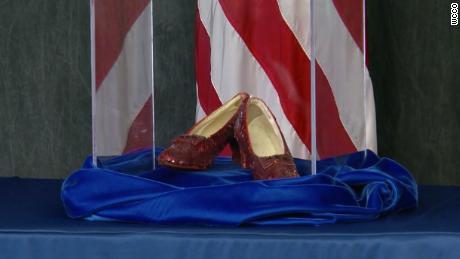 Law enforcement showed off the recovered shoes on Tuesday,