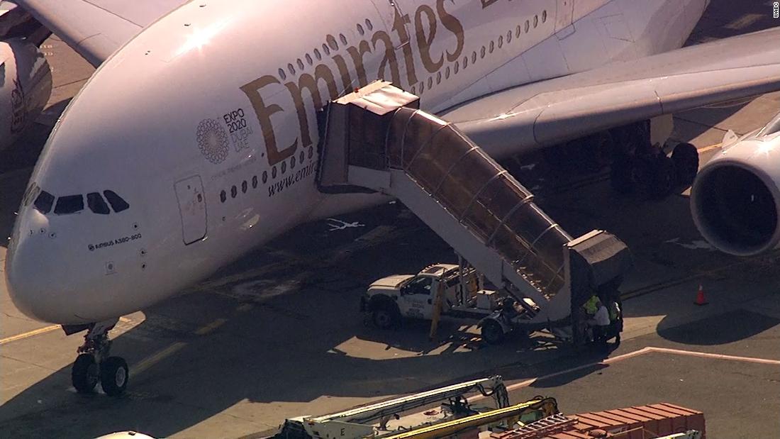 The plane arrives at airport