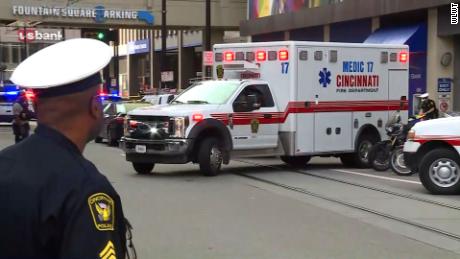 Authorities respond to the scene of a shooting at Cincinnati's Fountain Square. 