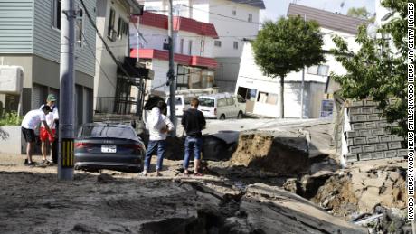 Photo taken Sept. 6, 2018, shows a heavily damaged road in Sapporo, Hokkaido, northern Japan, hit by an earthquake with preliminary magnitude of 6.7.