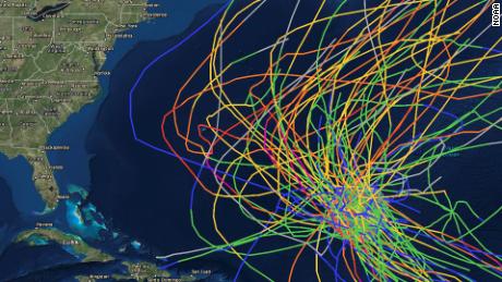 Historical tracks for any storm passing within 200 miles of Florence's current location early Thursday.