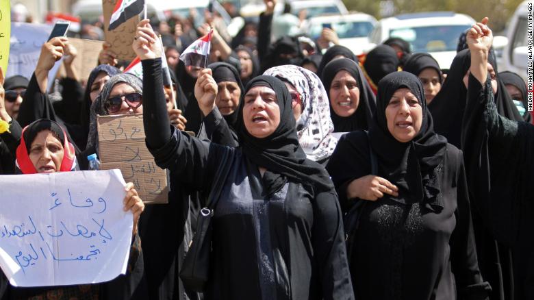 Iraqi women demonstrate against the government and the lack of basic services on Friday in Basra.