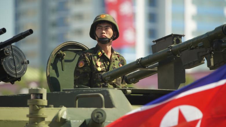 A soldier is seen during celebrations for North Korea&#39;s 70th anniversary.
