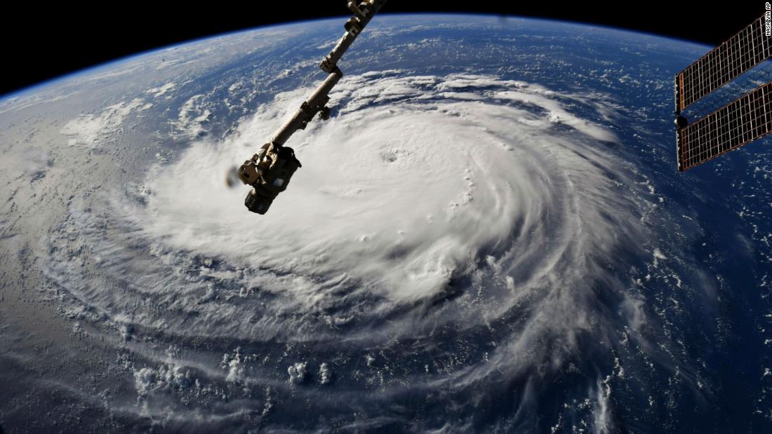 This photo provided by NASA shows Hurricane Florence from the International Space Station on Monday, Sept. 10, 2018, as it threatens the U.S. East Coast. 