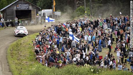 Fans cheer on TOYOTA's Finnish team during 2017 Neste Rally.