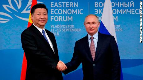 Russian President Vladimir Putin (R) meets Chinese counterpart Xi Jinping on the sidelines of the Eastern Economic Forum in Vladivostok on September 11, 2018. 