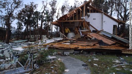 065106 02: A man stands in a partially destroyed house September 27, 1989 in South Carolina. Hugo is ranked as the eleventh most intense hurricane to strike the US this century and is rated the second costliest with over seven billion dollars in damages. (Photo by Alan Weiner/Liaison)