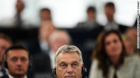 Orban at Tuesday's debate over Hungary at the European Parliament in Strasbourg, France.