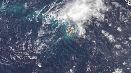 A satellite image shows Tropical Storm Olivia as it moves into the Hawaiian islands on Wednesday.