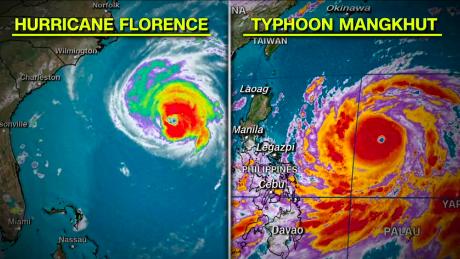 Satellite images from Wednesday show the comparative sizes of Florence and Mangkhut.