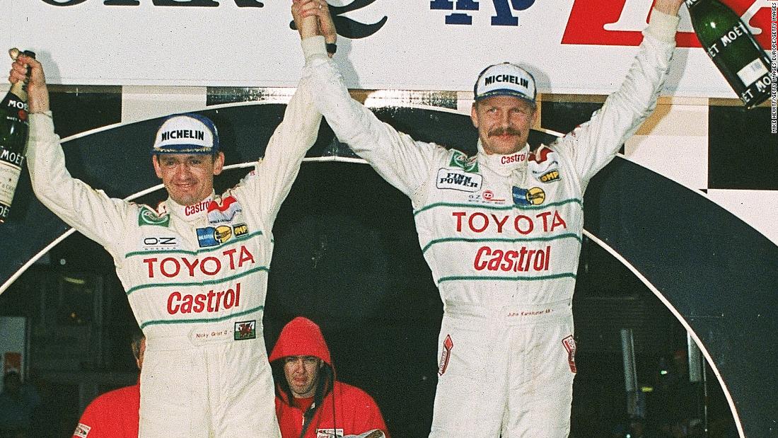 Finland&#39;s Kankkunen (right) returned to TOYOTA  in 1993 and won a fourth drivers&#39; championship, alongside co-driver Nicky Grist.  