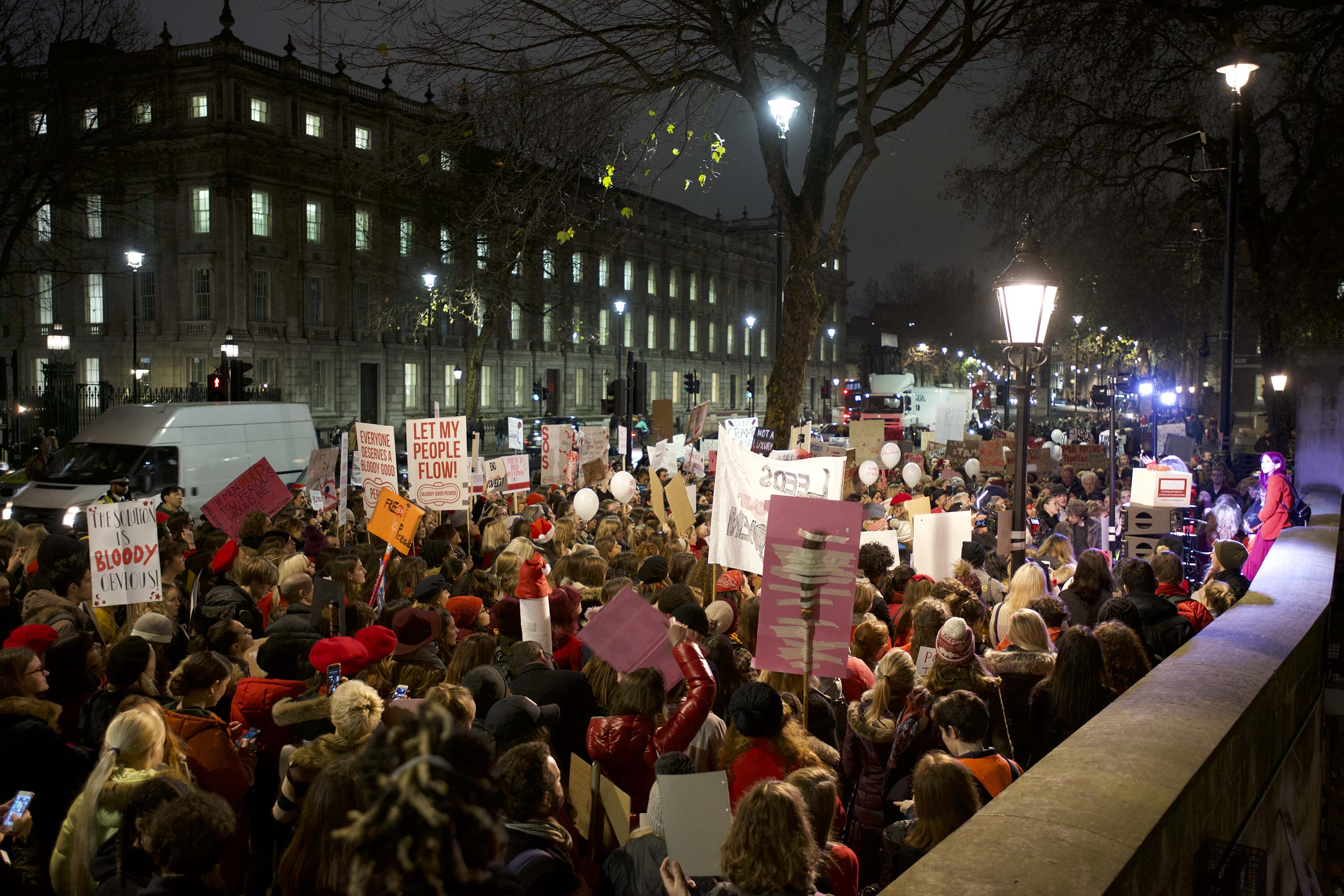 Hundreds turned out in London last December to protest against period poverty. Photo: Judith Vonberg for CNN