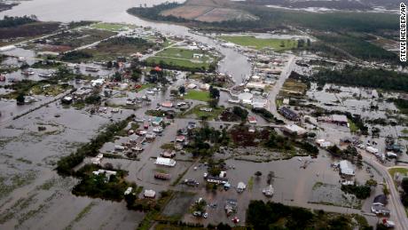 Flood waters from hurricane Florence inundate the town of Engelhard, North Carolina.