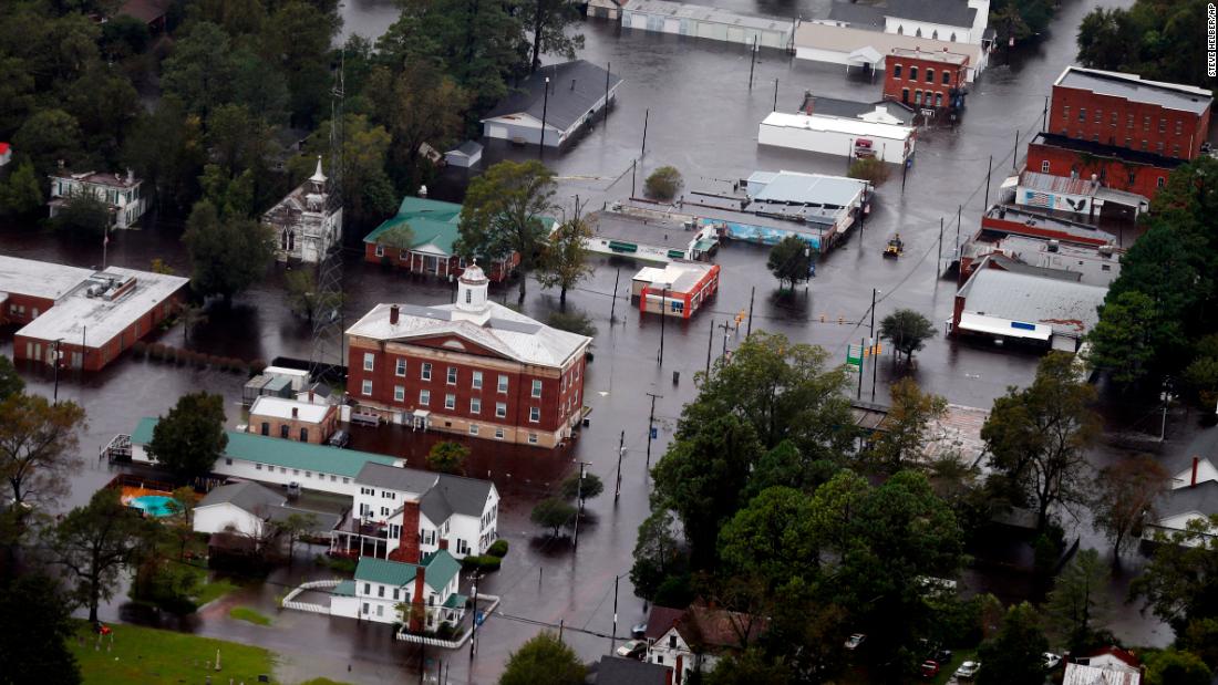 Floodwaters inundate parts of Trenton, North Carolina, on September 16.