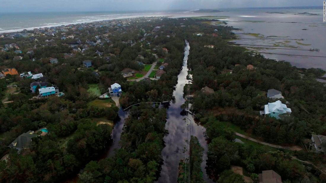 Floodwaters are seen on North Carolina&#39;s Emerald Isle on Sunday, September 16.