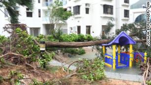 A flooded and destroyed playground in Hong Kong's Heng Fa Chuen neighborhood.
