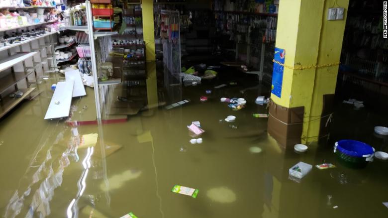 Basements in Macau flooded due to heavy rain brought by the typhoon.