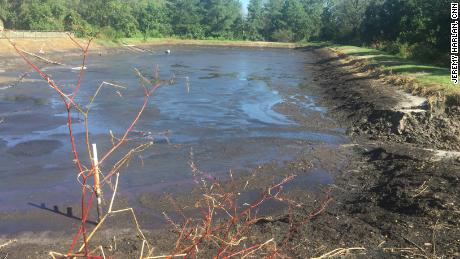 A hog lagoon, a pit for hog feces, in North Carolina after the flooding.