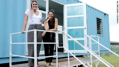 Maria Gabriela Velasco (L) and Carla Gautier (R), co-founders of housing startup HiveCube in Puerto Rico. 