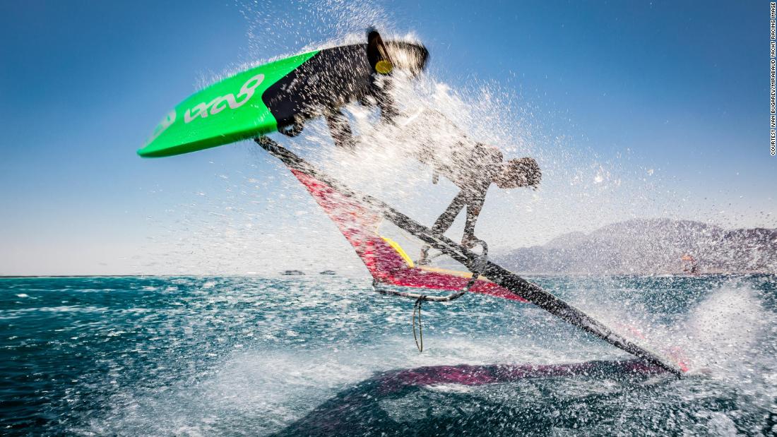 Off the shore of Egypt, Ivan Bugarev snapped a windsurfer mid-jump, during the Winderland Windsurf Challenge.