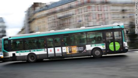 An RATP public transport bus drives in Paris in this file photo.