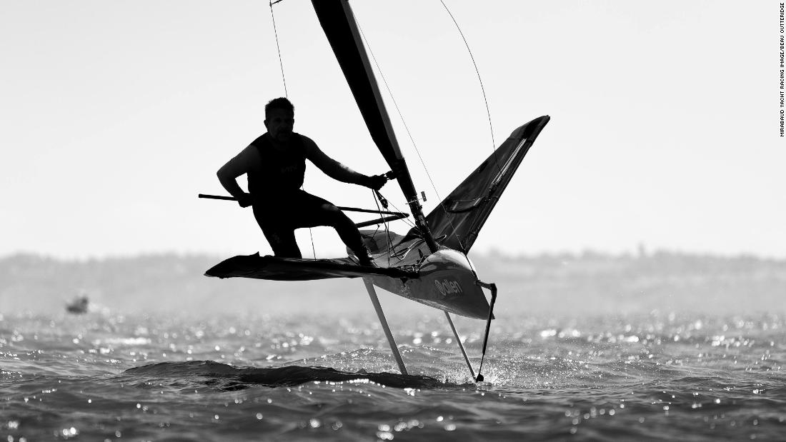 This black-and-white shot was taken by Australian photographer Beau Outteridge in Thorpe Bay, UK. &quot;I love the contrast of the silhouette of the foiling Moth,&quot; he says. 