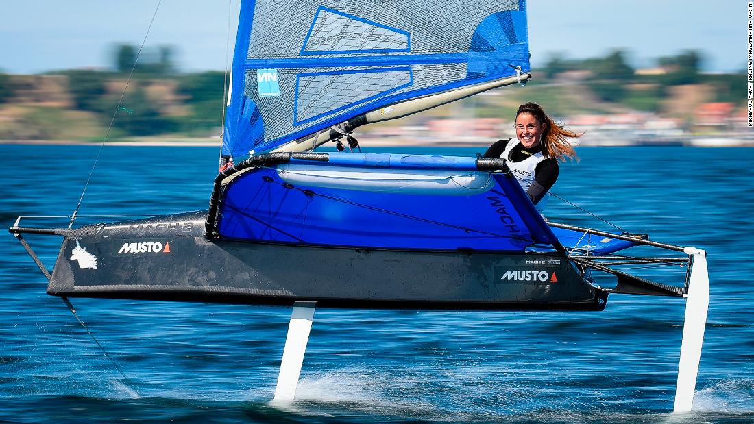 Martina Orsini photographed Franziska Maege as she flew above the water during the Moth European Championship in Sweden.  &quot;[Maege] is a true role model, always smiling as she competes and showing her love for foiling,&quot; says Orsini.