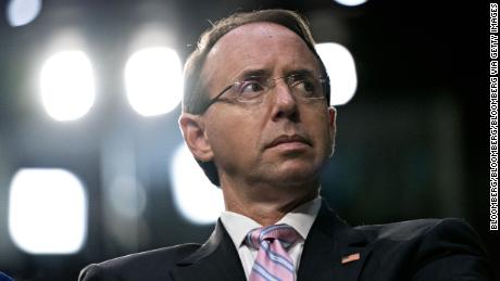 Rod Rosenstein, deputy attorney general, listens during a Senate Judiciary Committee confirmation hearing for Brett Kavanaugh, U.S. Supreme Court associate justice nominee for U.S. President Donald Trump, not pictured, in Washington, D.C., U.S., on Tuesday, Sept. 4, 2018. If confirmed, Kavanaugh would fortify the high court&#39;s conservative majority, and spotlight the rightward march of the federal judiciary under Trump and the GOP-controlled Senate. Photographer: Andrew Harrer/Bloomberg via Getty Images