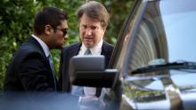 Supreme Court nominee Judge Brett Kavanaugh (R) leaves his home September 19, 2018 in Chevy Chase, Maryland. Kavanaugh is scheduled to appear again before the Senate Judiciary Committee next Monday following allegations that have endangered his appointment to the Supreme Court.  (Photo by Win McNamee/Getty Images)