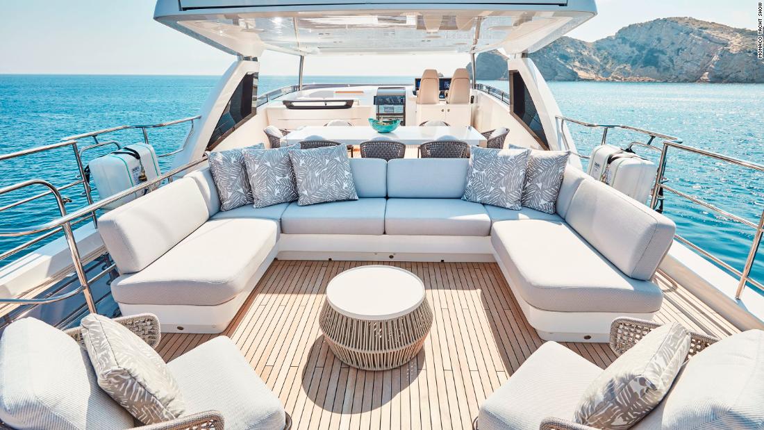 The interior of the 99ft boat has a modern look -- with soft furnishings and wenge gloss wood.