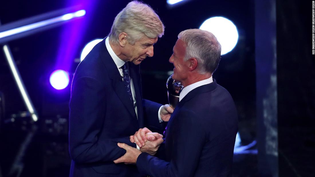 Former Arsenal Manager, Arsene Wenger presented Didier Deschamps the award for manager of the year. Deschamps led France to a World Cup win in July. 
