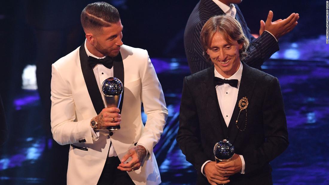 Modric was also part of the FIFPro World XI side, marking a global All-Star team for the year. His Real Madrid teammates Sergio Ramos (left) along with Cristiano Ronaldo and Marcelo were also named on the side. 