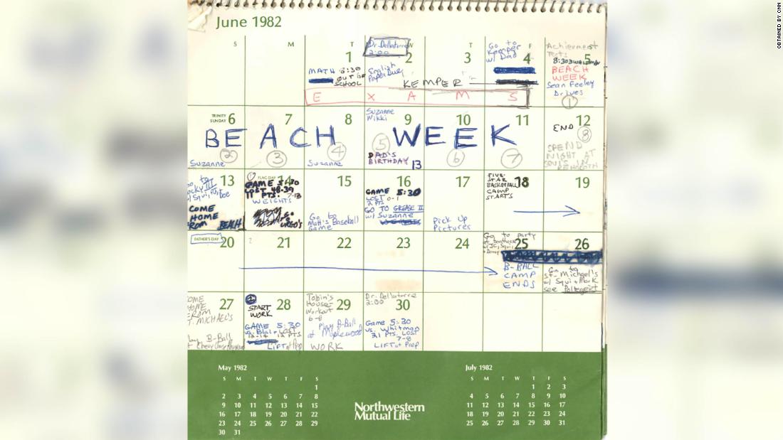 1982 calendar entries from Brett Kavanaugh CNN Politics