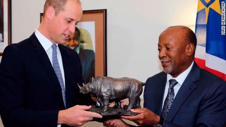 Prince William spots rare black rhino as he learns about wildlife in Namibia 