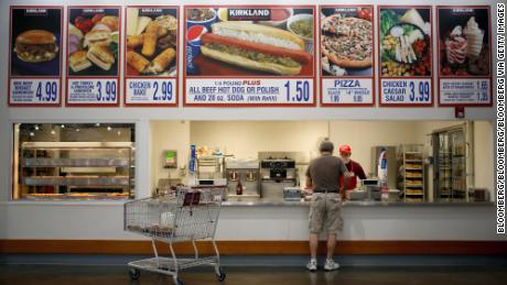 Costco's food courts offer a limited selection of top-selling items, such as hot dogs, pizza and rotiserrie chicken.